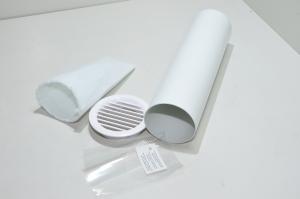 100x370mm valkoinen muovinen ilmanvaihtoputki + ulkoritilä + karkeasuodatin + hyönteissuoja + sulkutulpallinen asennuskehys *uusi*